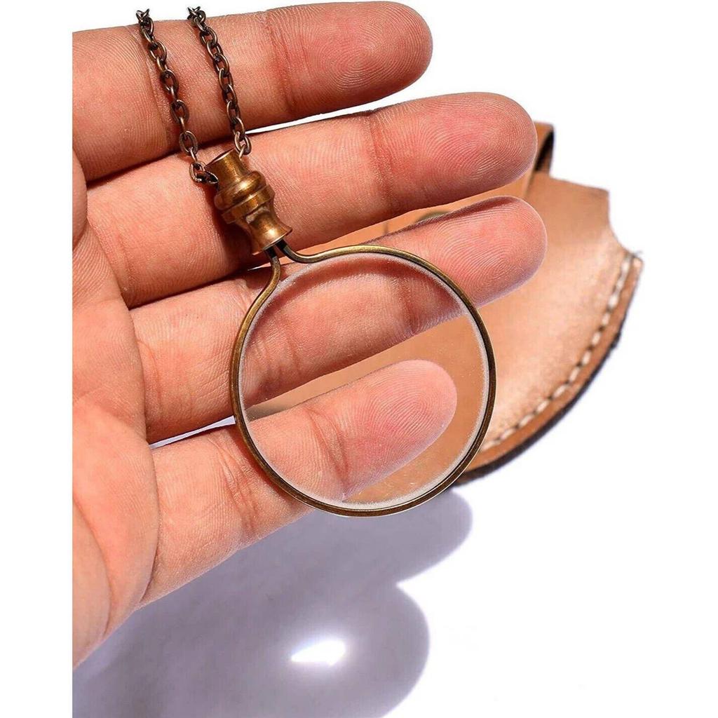 India Brass Necklace magnifier with Chain Magnifying Glass Leather cover 2x magnifier  (Brown)