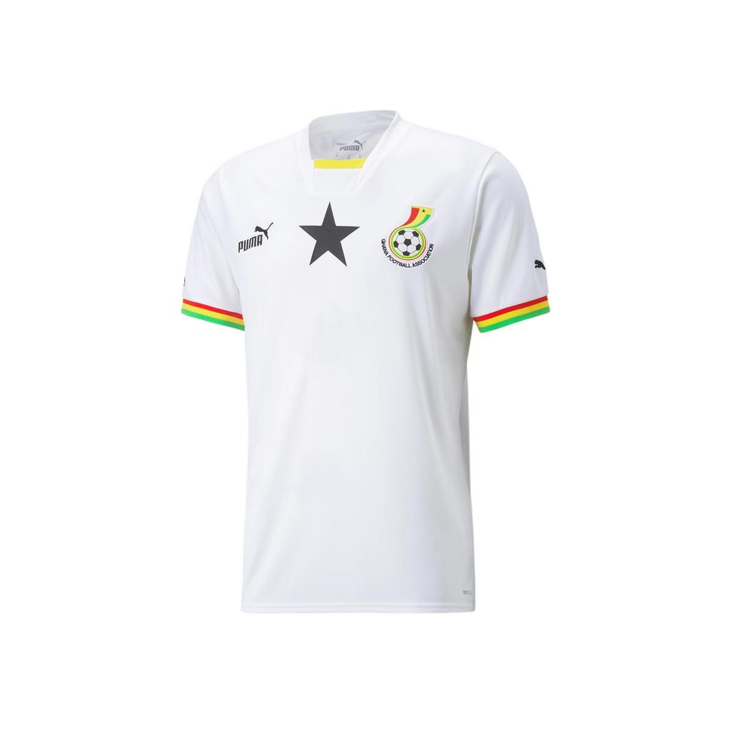Puma Ghana Home 22/23 Replica Jersey Qatar World Cup Logo Print V-Neck Short Sleeve Football Shirt Men Jersey White 765780-01