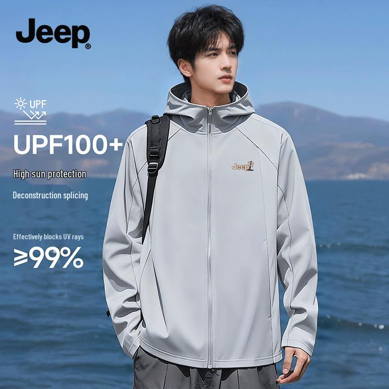 JEEP Men s UPF100+ Ice Silk Quick-Dry Hooded Sun Protection Jacket L