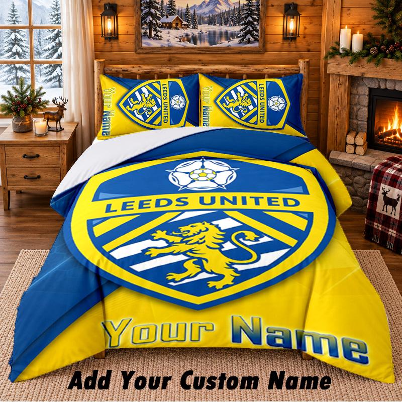 Leeds United Pattern Bedding 3Pcs Set Custom Name, Bed Sheet And Pillowcases For Home Bedroom