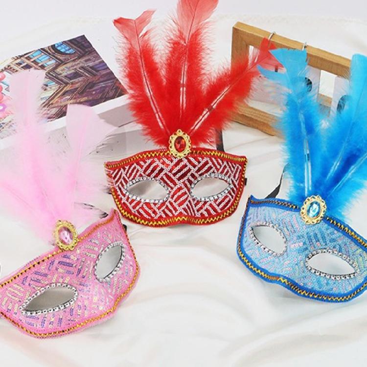 Maskeraddräkt Mask för Kvinnor Fjäder Strass Venetiansk Mask Fest Kväll Bal Maskerad Halloween Cosplay Kostymer