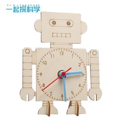Creative DIY Handmade Robot Clock Material Bag/children's Hand-painted Clock Model/kindergarten Parent-child White Blank Clock Wooden Drawing Gift