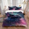 3pcs Galaxy Cat Bedding Set - Includes One Quilt Cover and Two Pillowcases (No Core) - Anime Cartoon Design, Polyester Fabric, Perfect for B