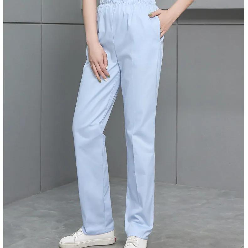 Nurse Pants Women's White Summer Thin Stretch Elastic Waist Plus Size Pants Doctor Work Pants