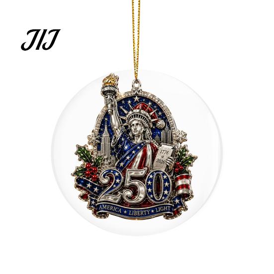 Office Christmas Holiday Decor 250th Anniversary Acrylic Hanging Ornament, Double Side Printed Festive Indoor Outdoor Seasonal Ornament for