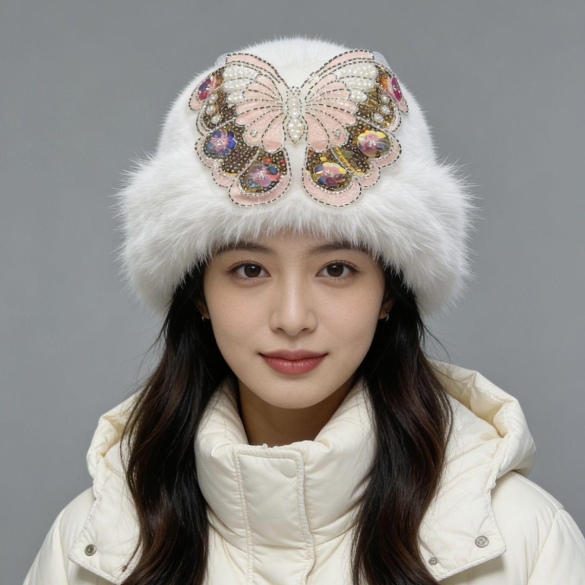 Women s Winter Warm Hat - Elegant New Autumn/winter High-end Butterfly Hat 54-59cm