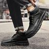 Sapatos Masculinos de Cano Alto Feitos à Mão Moda Casual Couro Botas de Tornozelo Masculinas Tênis Curtos para Exterior Clássicos Antiderrapantes Botas de Motociclista Masculinas