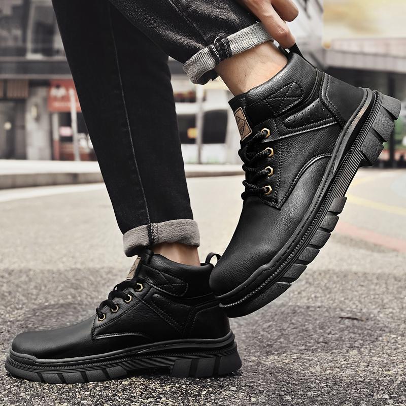 Fashion Handmade Man High Top Shoes Fashion Casual Leather Mens Ankle Boots Short Outdoor Sneakers Classic Non-Slip Men Motorcycle Boots