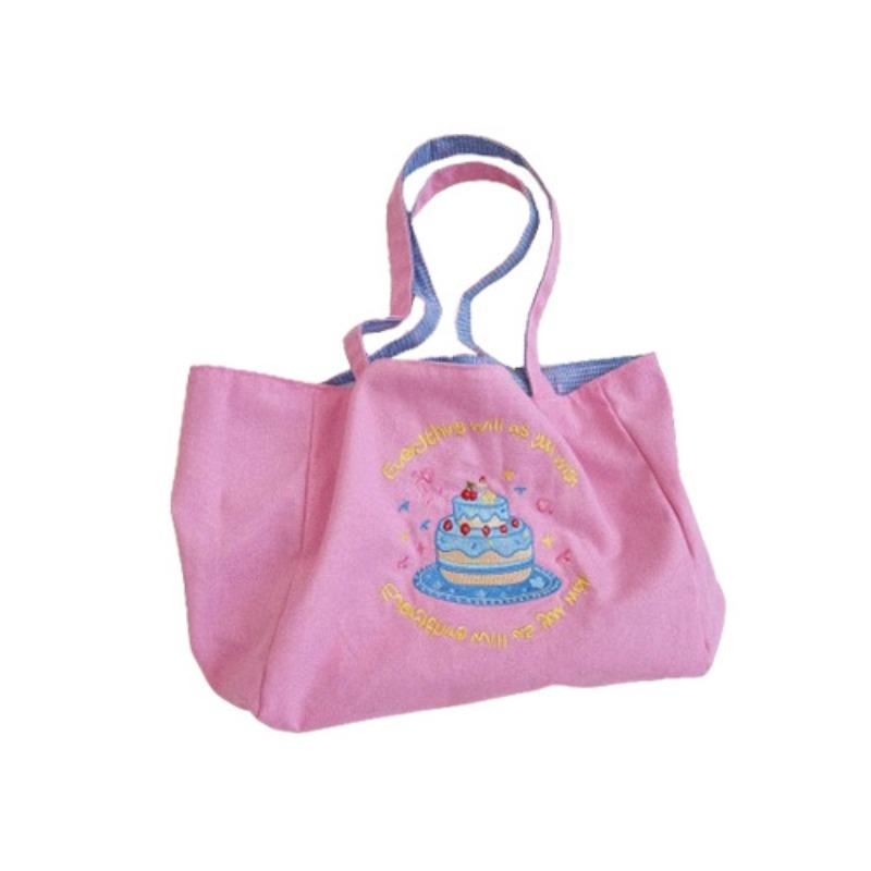 Fresh contrasting color dual-purpose shoulder large-capacity tote bag lazy wind embroidered canvas bag college student backpack