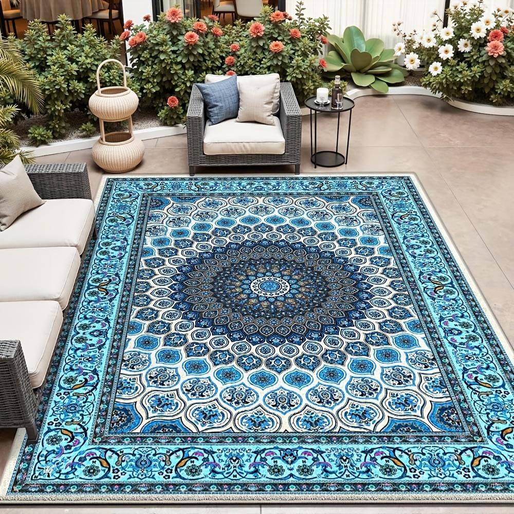 VIKAMA Nordischer Geometrischer Outdoor-Teppich - Waschmaschinenfester Sofabodenmatte für Wohnzimmer Terrasse Camping Picknick Heimdekoration