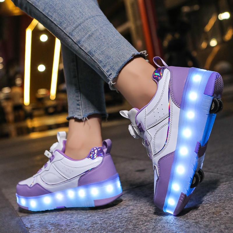 Scarpe da corsa a quattro ruote per bambini Scarpe basse staccabili Ricaricabili USB Luminose Scarpe sportive Ragazze Pattini a rotelle Scarpe da ragazzo