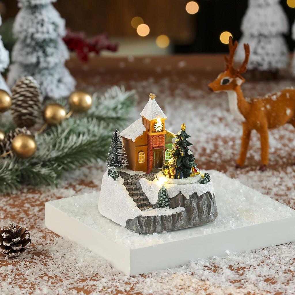 New Christmas LED Musical Light-up House Ornaments - Festive Colorful Snow House Decoration