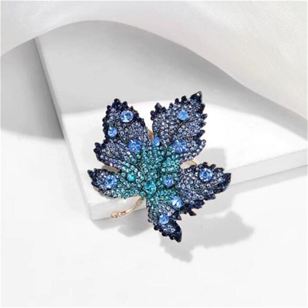 Rinhoo Full Rhinestone Maple Leaf Brooches For Women Luxury Red Green Blue Crystal Leaves Lapel Pins Fashion Plant Badge Jewelry