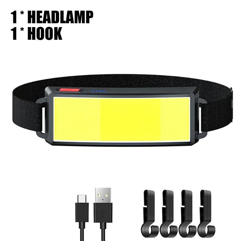 Strong Light Headlamp Portable Mini COB LED Headlight Built-in Battery Flashlight USB Rechargeable Head Lamp Hiking Torch