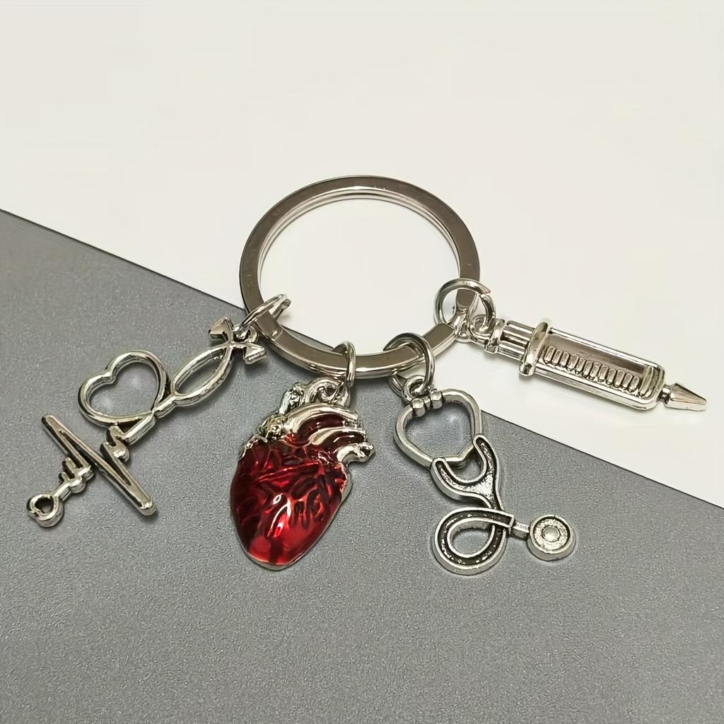 Drip Oil Srdce Lékařská Stříkačka Stetoskop Srdce Klíčenka, Lékař Sestra Nástroj Přívěsek Klíčenka Kroužek na Klíče.
