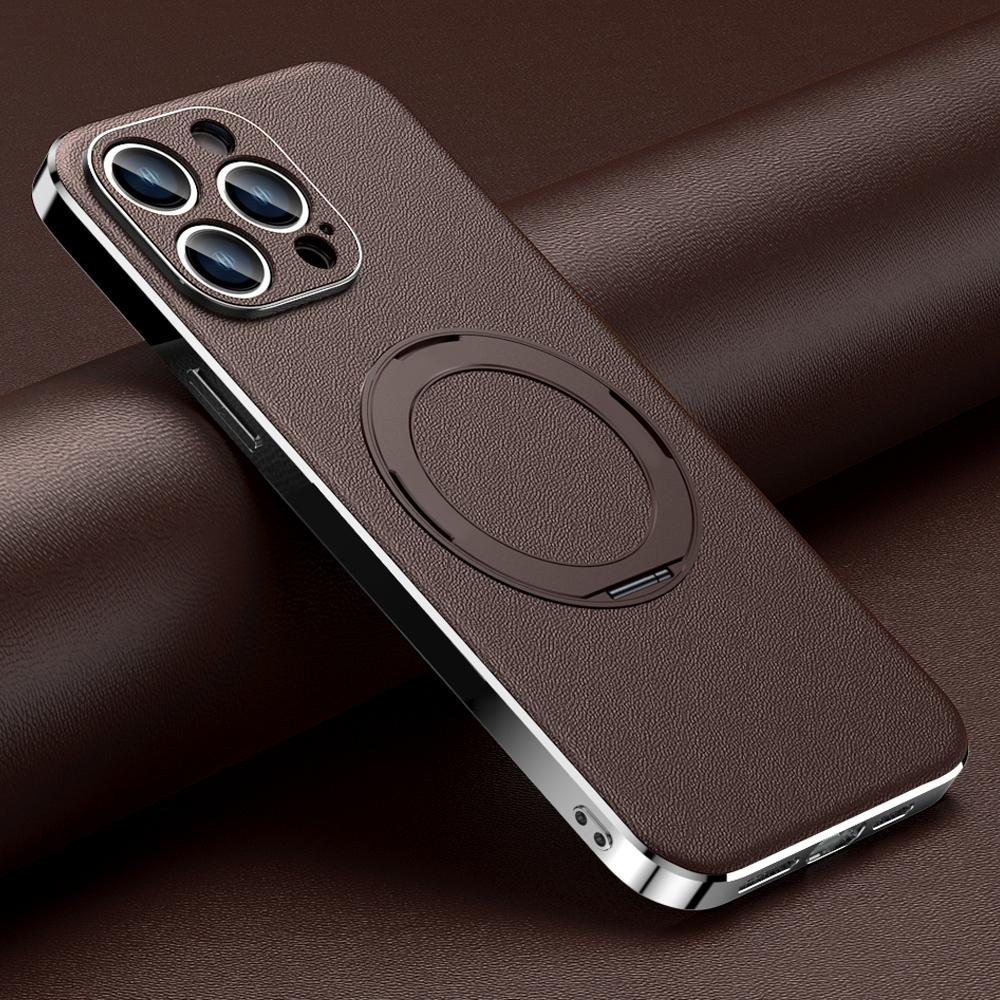 Genuine Leather for Magsafe Phone Case for iPhone 16 14 12 13 15 Pro Max 16Pro Luxury Lens Protection Magnetic Holder Back Cover