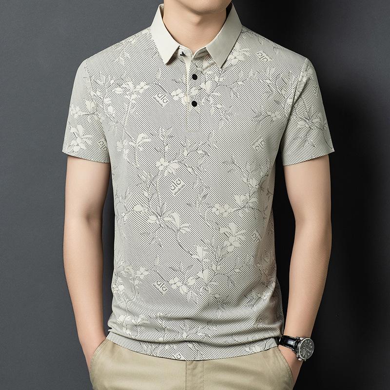 Summer Lapel Collar Short Sleeve T-Shirt Men's Printed Trendy Casual Polo Shirt Top