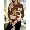 Women's Christmas Fashion Print Autumn T-Shirt New O-Neck Long Sleeve T-Shirt Fashionable Comfortable Breathable Soft Casual Loose Versatile T-Shirt