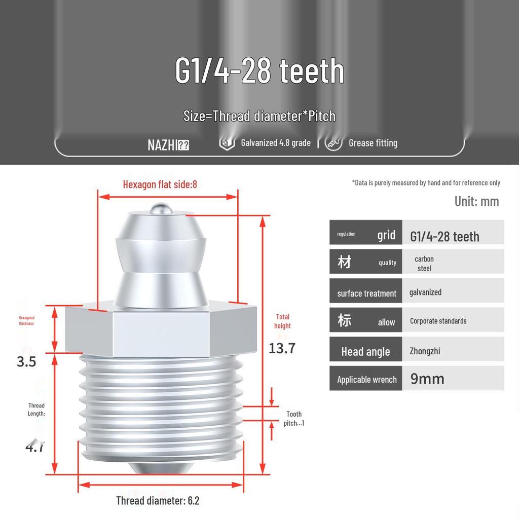 Nickel-Plated Iron Bent Grease Nipple Grease Gun Head M6-M14 G1/8