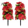 Winter Porch Decor 22" Artificial Poinsettia Flowers with Ground Spikes, Red Christmas Floral Stakes, Waterproof Stakes PVC Simulation Plants