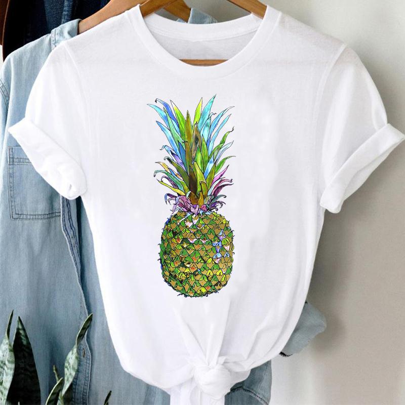 

90s Women Watercolor Pineapple Lovely Trend Cute Short Sleeve Summer Fashion Print Tee Top T-shirt Lady Female Clothing Casual Graphic T-shirt 4XL