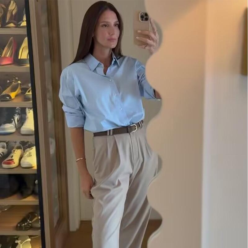 Women's Shirt Long Blue Shirt Women Spring Long Sleeve Oversize Shirts Blouses Korean Style Casual Button Up Shirts