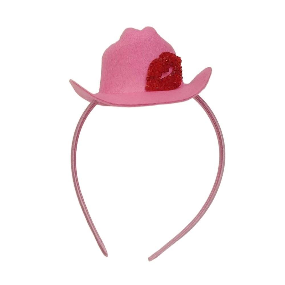 Filz Rosa Cowboyhut Stirnband Kunststoff Glänzender Lippenabdruck Haarband Valentinstag Haarreif Frauen