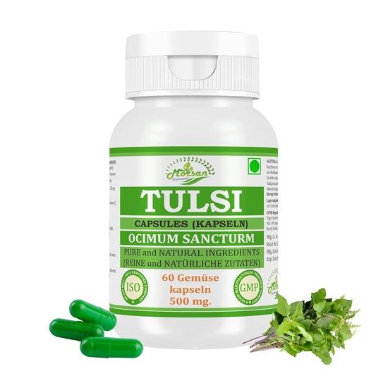 

Morsan Nutraveda Tulsi (Ocimum Sanctum, Basil) Extract | 60 x 500 mg Veg Capsules | Supports Immune Defense (Pack of 2)