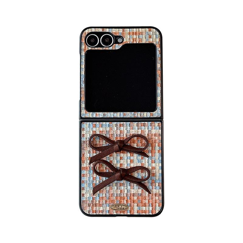 Woven Texture Bow Phone Case for Samsung Zflip7 Flip Folding Screen Fold5 Hard Shell Pocket2