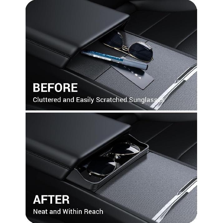 BASENOR 2026 Tesla Model Y Model 3 Center Console Sunglasses Holder, Armrest Key Holder Storage Box For 2025 2026 Model Y Juniper 2024 2025 Tesla 3