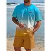 Summer Men's Suit Sportswear Fashion Casual Short Sleeve Vacation Style Gradient Printing Men's T-Shirt Shorts Suit Menswear
