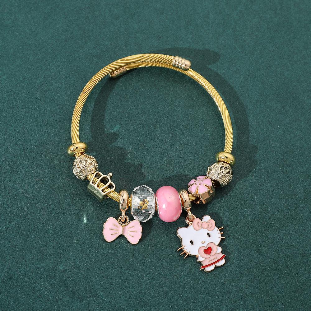 Hello Kitty Rosa Pandora Armband - Niedliches Cartoon-Katzen-Charme-Bügelarmband Schmuck
