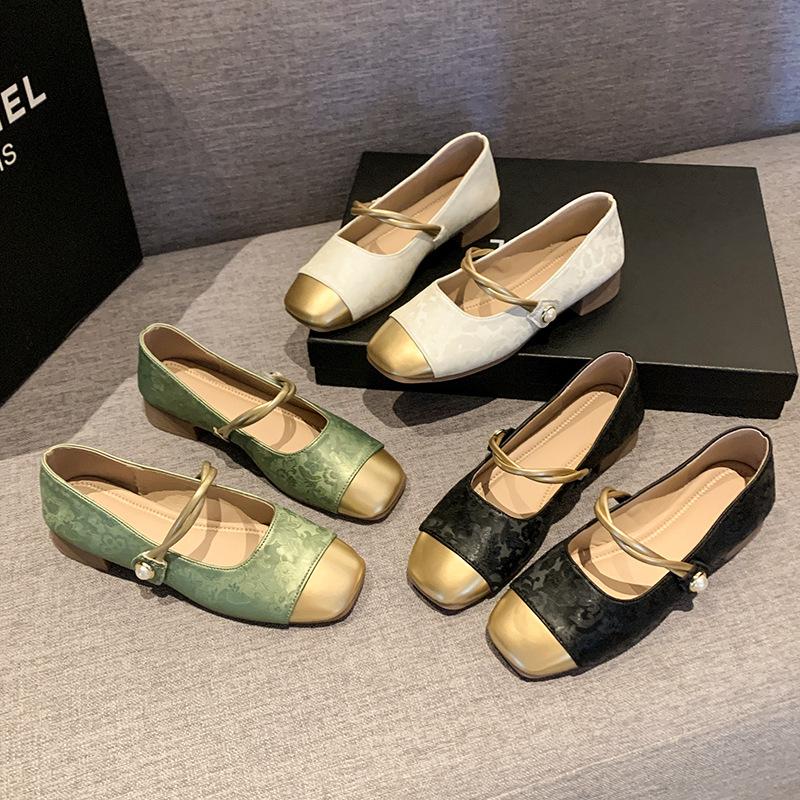 Medium Word with Thick Heel Single Shoes Women's Spring Cheongsam Shoes Square Head Medium Heel Mary Jane Shoes