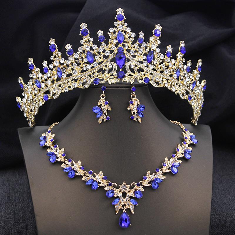 Elegant Bridal Jewelry Sets Princess 3 Pcs Tiaras and Necklace Earrings for Party Prom Birthday Wedding Hair Accessories