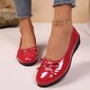 Retro Solid Round Toe Wedge Heel Pumps Women 2025 Summer Bowknot Decoration Patent Leather Pumps Sweet Mary Jane Shoes Women