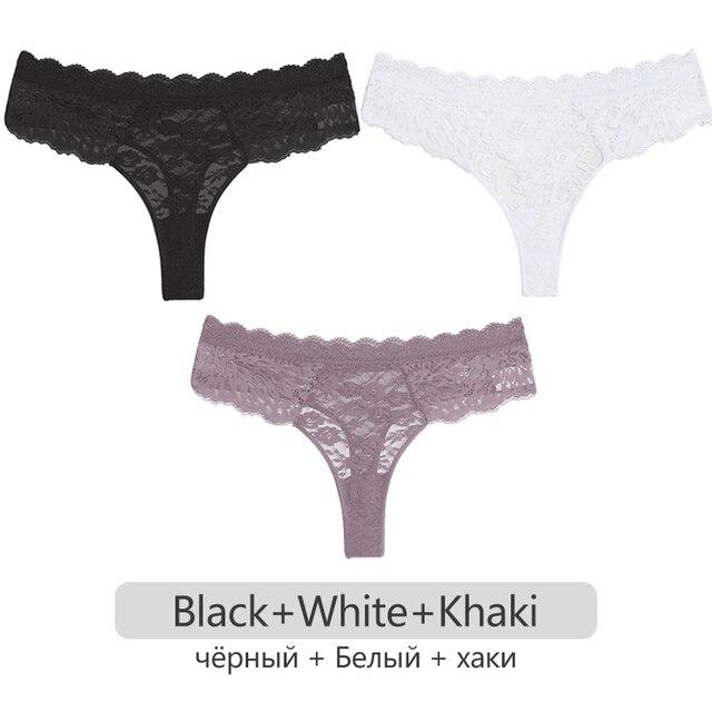 

FINETOO 3 шт./компл. кружевные стринги женские S-XL сексуальные стринги модные цветочные трусики с низкой талией и Т-образной спинкой женское нижнее белье бикини L