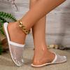 Summer New Round Head Half Slipper Hollow Set with Diamonds Summer Sexy Large Flat Bottom Fashion Slippers