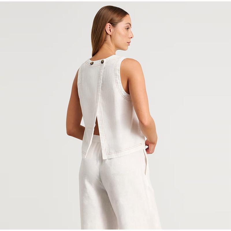 Cotton Linen Vest Pants Set Women's Outfit Solid Color Wide Leg Long Pants Sleeveless Top Casual Suit 2025 Spring Summer New Pant Sets