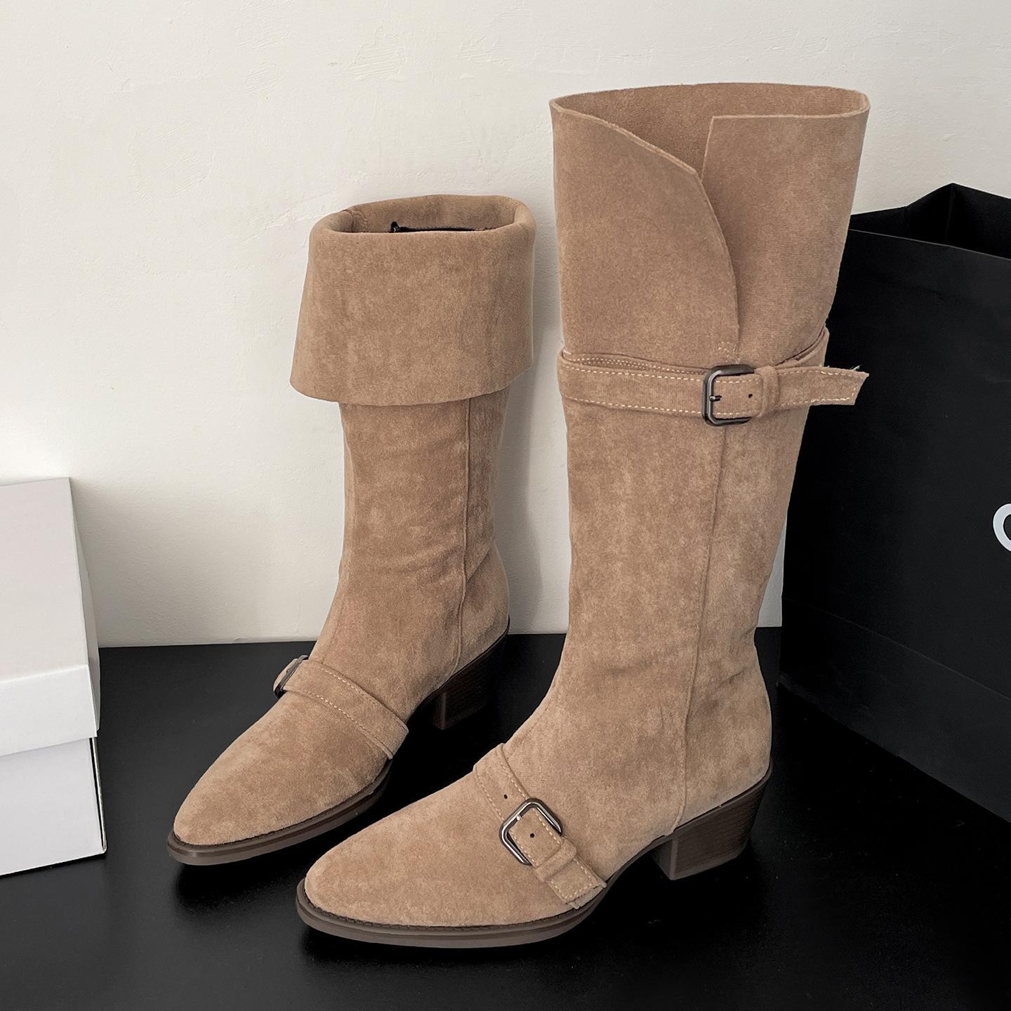 

Queen Fan Vintage Maillard Style Thick Heel Boots Children s Boots 2025 New Autumn Skinny Knight Boots 40 хаки