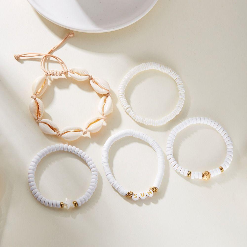 Colorful Ocean Style Hand Chain Sweet Bohemia Bracelet Set Trendy Starfish Shell Bracelet  Beach