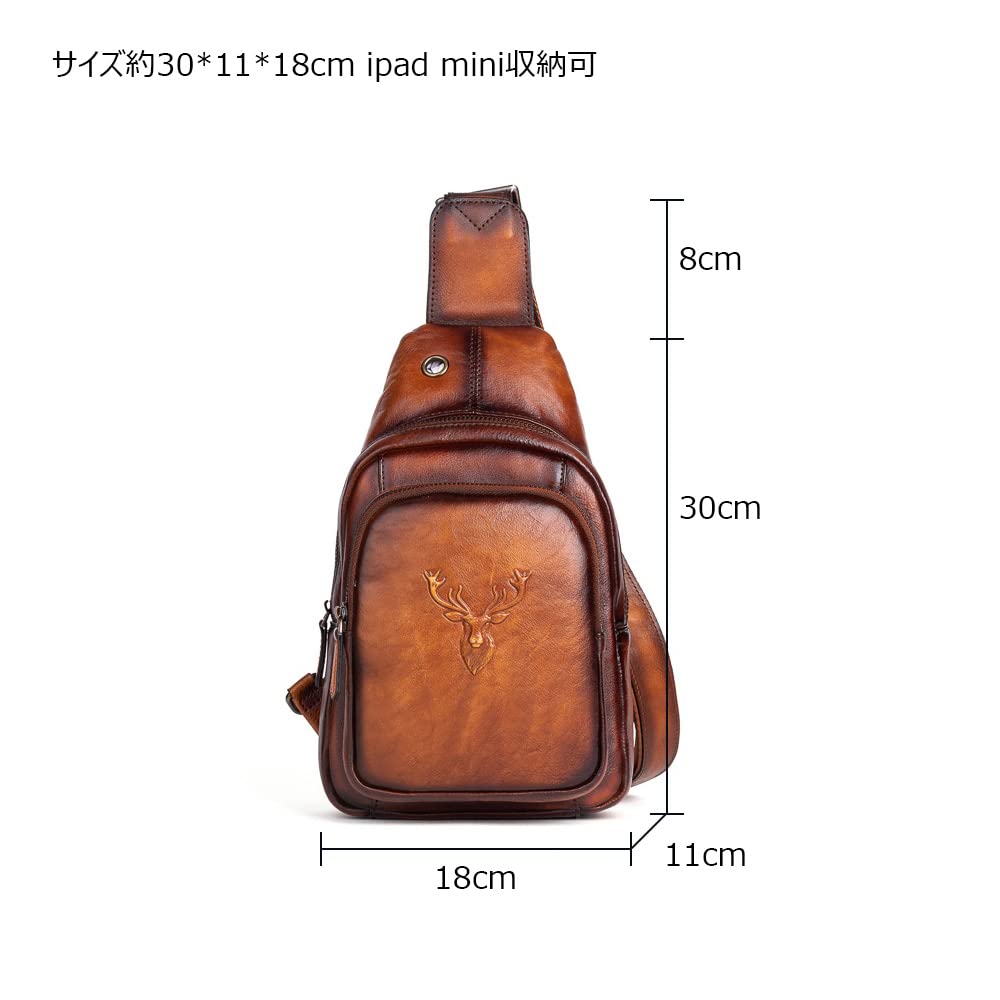 Whatna Tanned Natural Cowhide Leather Crossbody Bag for Genuine Thick Leather with Earphone 13541 Antique-Style Bag, One-Shoulder Men, Hole, (Black)