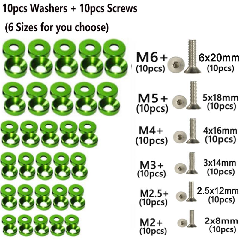 10pcs Car Modified Hex Fasteners Fender Washer Bumper Engine Concave Screws Aluminum Fender Washers and M2-M6 Bolt for Honda