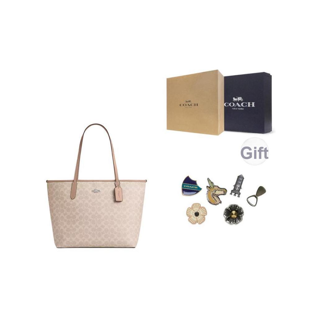 Coach City 33 Classic Monogram Snap Closure Tote Bag Women tote bags Gray Brown CV976-SVPWH