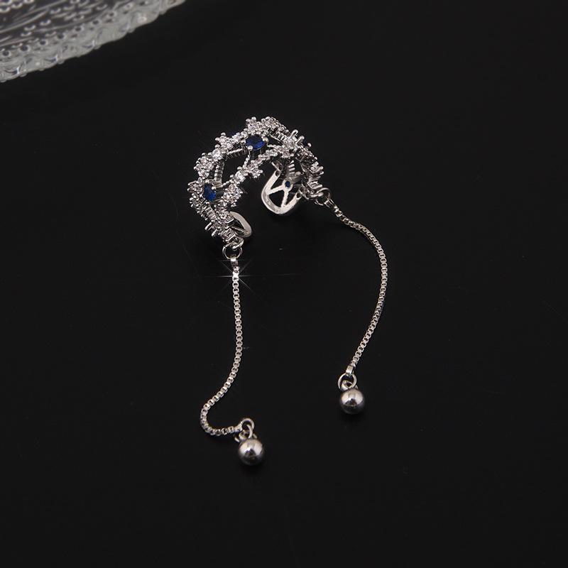 French Forest Style Blue Zircon Clip-On Earrings - Niche Design, Trendy No-Pierce Ear Cuff for Women