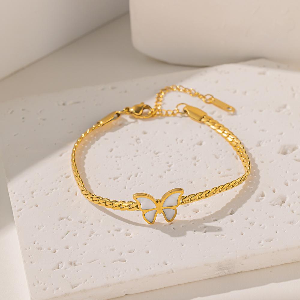 

All Stainless Steel Shell Butterfly Necklace Bracelet Earrings Gold Color Jewelry Set for Women Fashion Vintage Accessories Gift