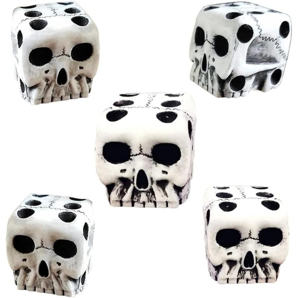 2/5pz Dadi Teschio Bianco Mini Teschio Faccia Dadi da Gioco Esagonali Dadi Esotici Gioco per Club Bar Festa di Halloween Oggetti di Scena Gioco Casuale