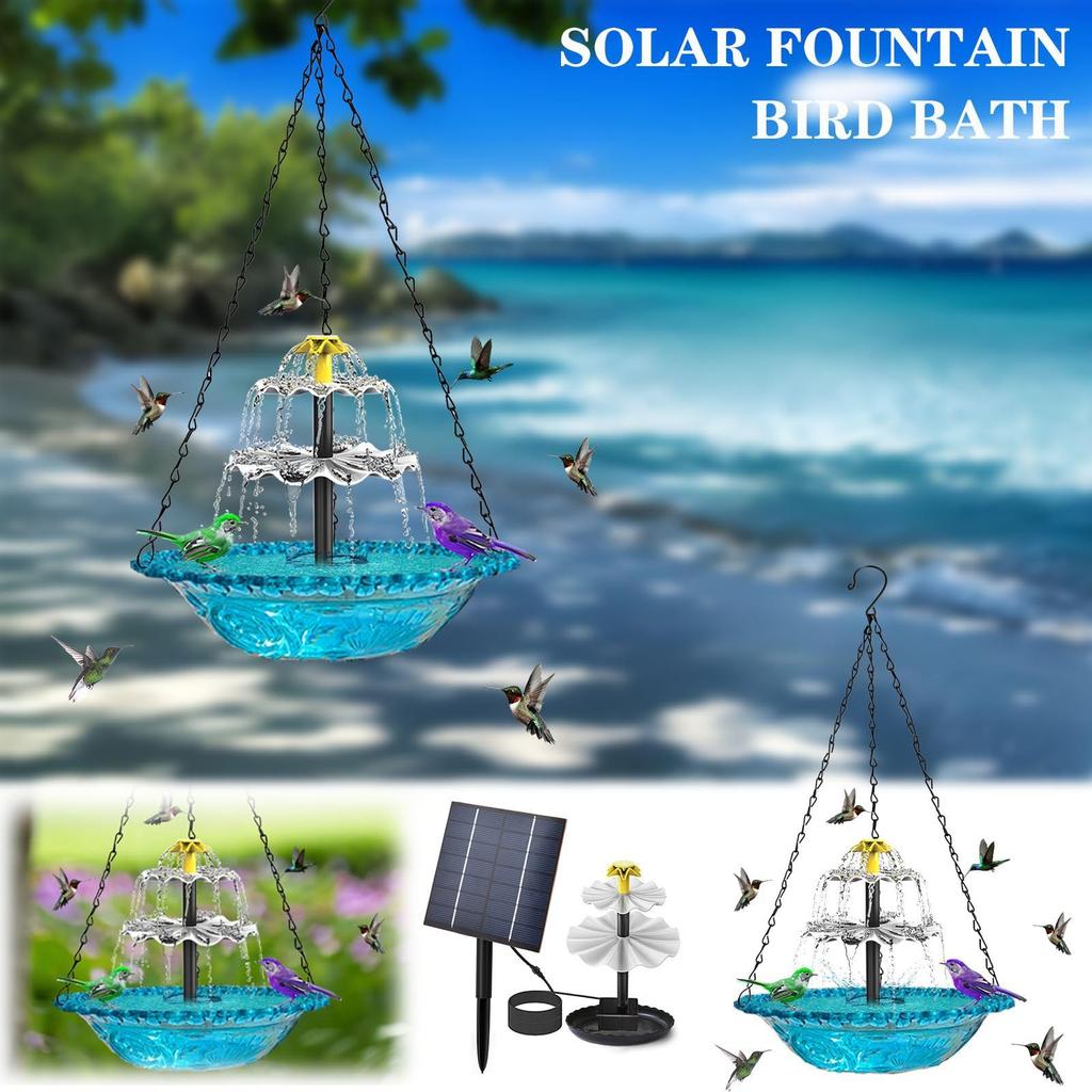 Hanging Solar-powered Bird Bath , Three-tiered Design, 9.84-inch Wide Bird Bath Tub, With Solar Water , Suitable For Outdoor Gardens, Backyards