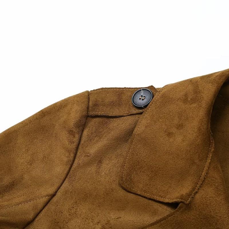 Womens Commuter Belted Faux Suede Trench Coat Solid Color Mid-Length Outerwear