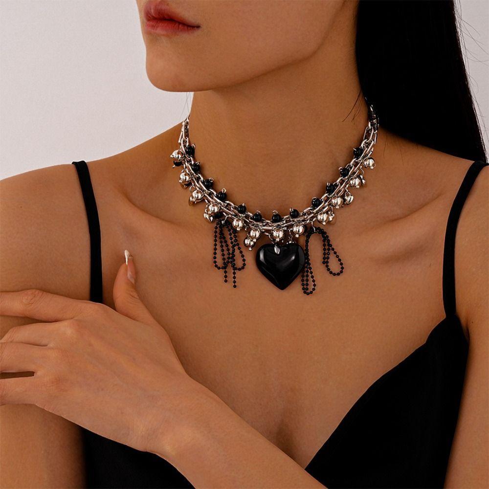 Luxury Tassel Necklace Multi Layered Hyperbole Vintage Chokers Peach Heart Pendant Necklace  Woman