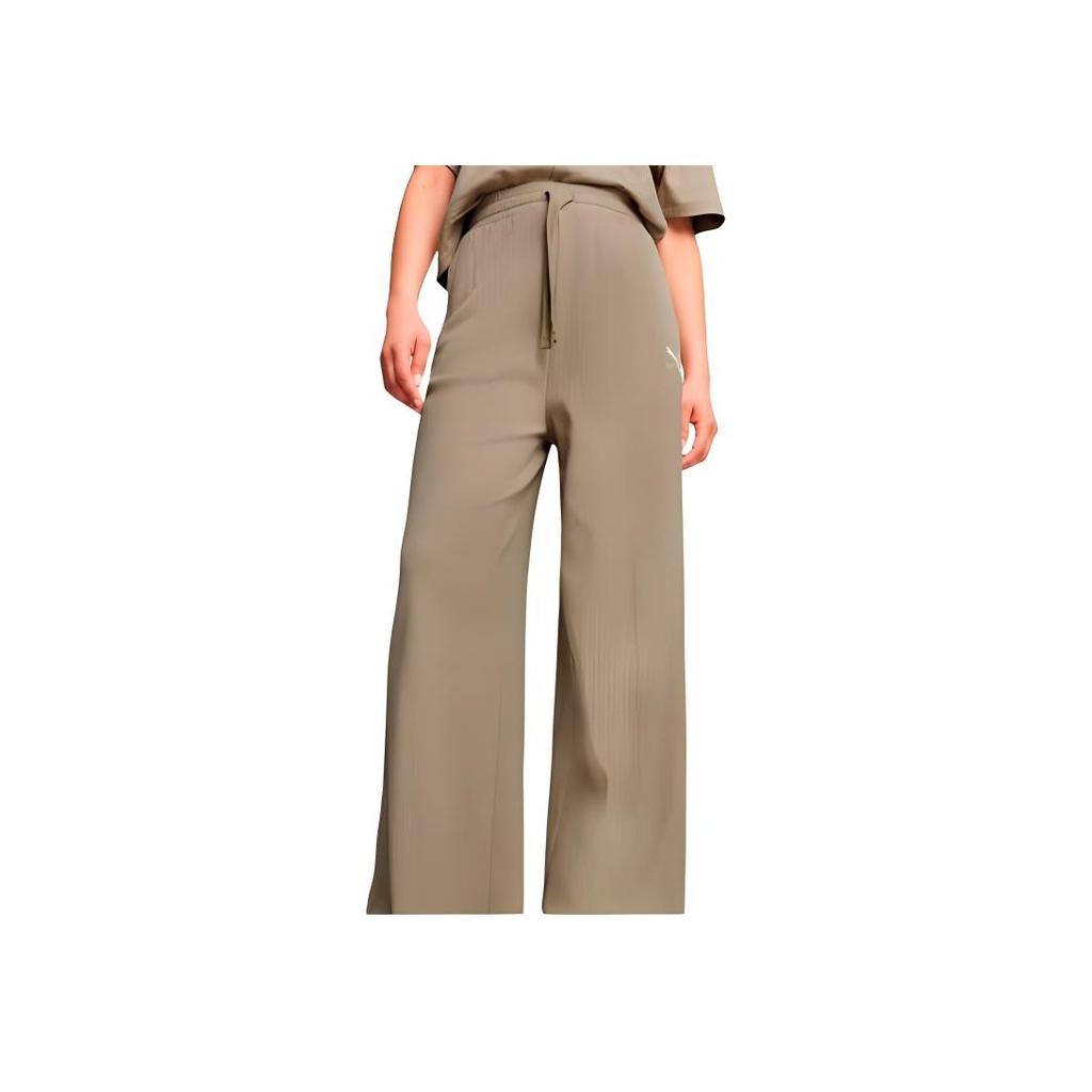 Puma Einfarbige Outdoor Freizeithose mit elastischem Bund, mittlere Leibhöhe, gerade, locker gestrickt, Sporthose Damen Hosen Khaki 629006-67